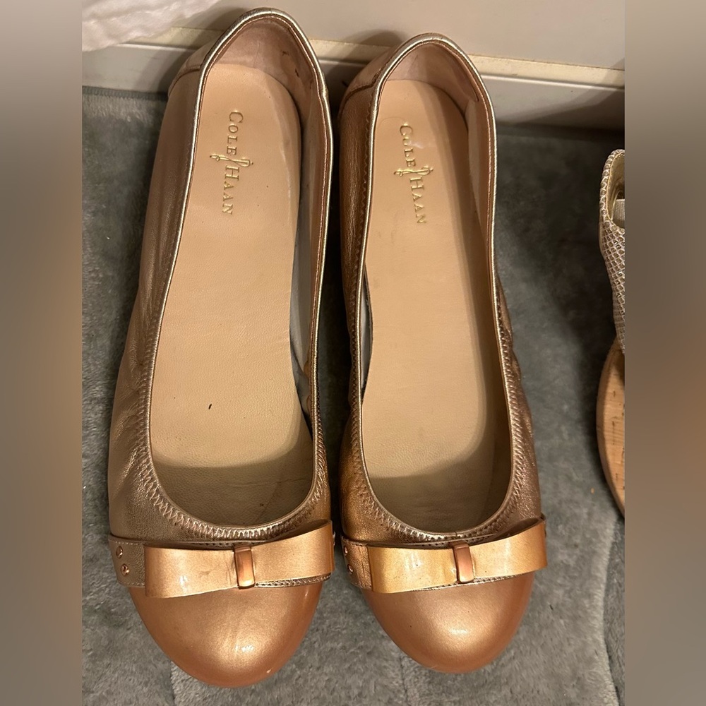 Cole Haan Bronze Flats with Bow in nice condition